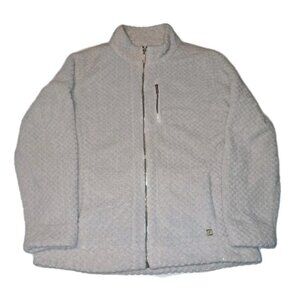 Calvin Klein Women's Large Beige Fleece Zip Up Jacket With Gold Accents